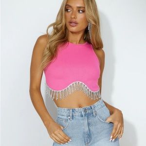 NWT! Hot pink ribbed crop top with fringe hem detail!